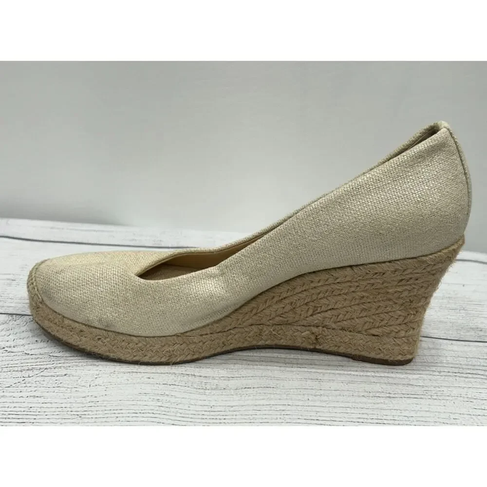 J. Crew Womens Beige‎ Seville Espadrille Metallic Canvas Wedge Sandals Size 8.5